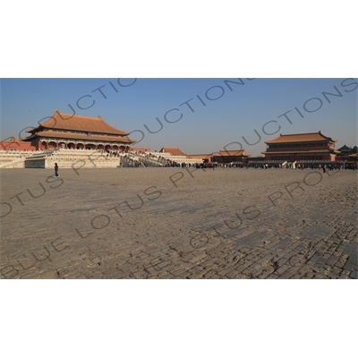 Square of Supreme Harmony, Hall of Supreme Harmony, Pavilion of Embodying Benevolence and Left Wing Gate in the Forbidden City in Beijing