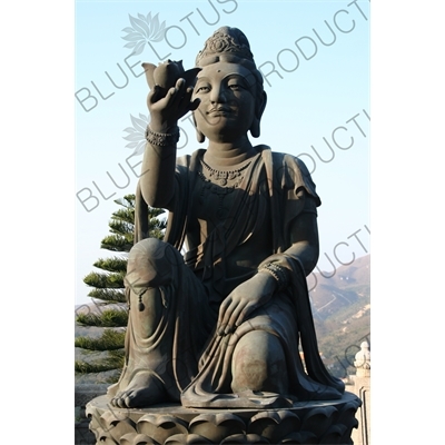 'Offering of the Six Devas' Statues in front of the Big Buddha (Tiantan Da Fo) Statue on Lantau in Hong Kong