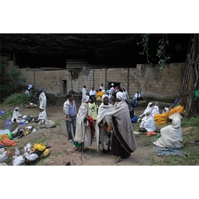 Pilgrims outside Yimrhane Kirstos Church