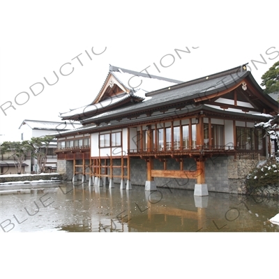 Temple Building and Pond in Zenko-ji in Nagano