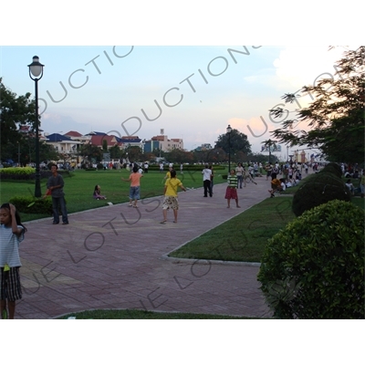 People Playing Badminton in a Park near the Royal Palace in Phnom Penh