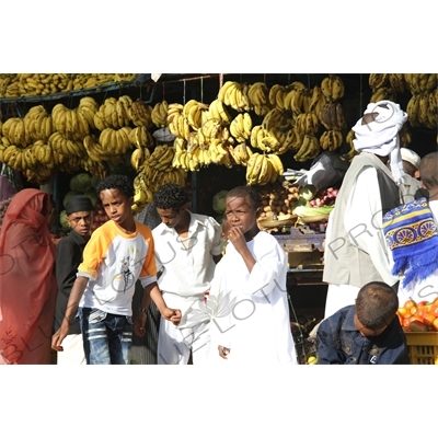 Children in front of a Fruit Stall in Keren