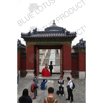 Married Couple Getting Their Picture Taken in the Hall of Prayer for Good Harvests (Qi Nian Dian) Compound in the Temple of Heaven (Tiantan) in Beijing