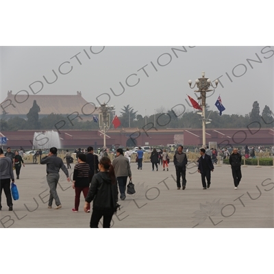 Chinese and Australian Flags in Tiananmen Square in Beijing