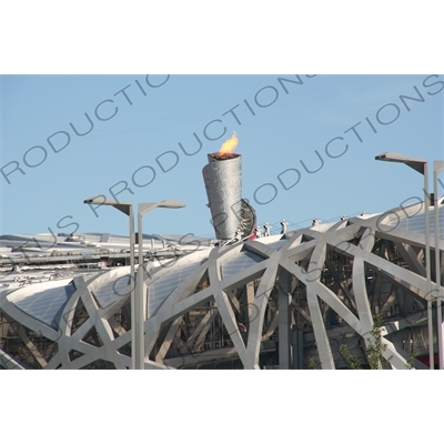 Olympic Flame in the Bird's Nest/National Stadium (Niaochao/Guojia Tiyuchang) in the Olympic Park in Beijing