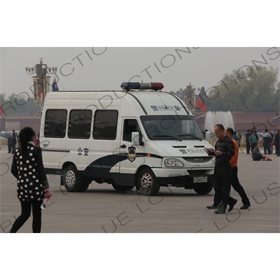 Police Van in Tiananmen Square in Beijing