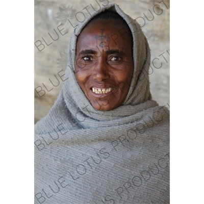 Woman with a Crucifix Tattoo on her Forehead near Debre Damo