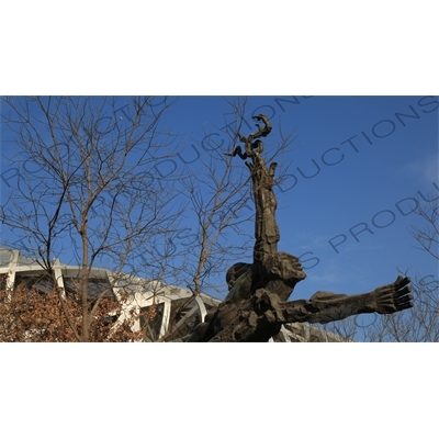 Sculpture in front of the Bird's Nest/National Stadium (Niaochao/Guojia Tiyuchang) in the Olympic Park in Beijing