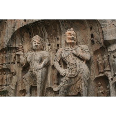 Two Sculptures in Fengxian Temple/Grotto (Fengxian Si) at the Longmen Grottoes (Longmen Shiku) near Luoyang