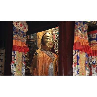 Tsongkhapa (Zongge Shanhuicheng) Statue in the Hall of the Wheel of the Law (Falun Dian) in the Lama Temple in Beijing