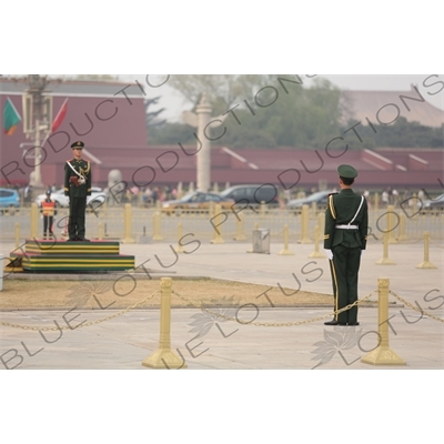 Soldier Standing Guard at the Base of the Flagpole in Tiananmen Square in Beijing