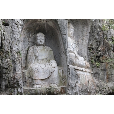 Buddhist Relief Carvings in Feilai Feng/Flying Peak Grottoes (Feilai Feng Shike) near West Lake (Xihu) in Hangzhou