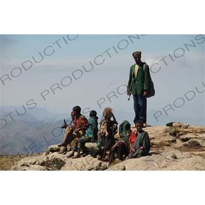 Children and a Man with an AK-47 in Simien Mountains National Park