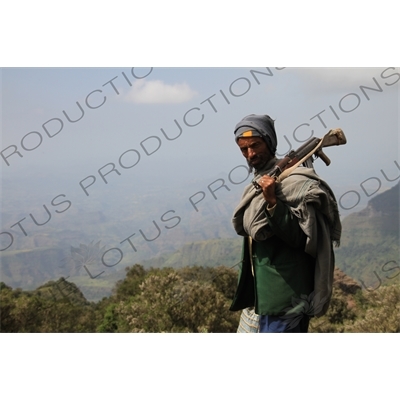 Man with AK-47 in Simien Mountains National Park