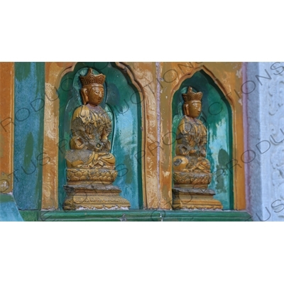 Buddha statues on the rear of the Hall of the Sea of Wisdom (Zhihuihai) at the top of Longevity Hill (Wanshou Shan) in the Summer Palace in Beijing