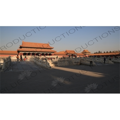 Inner Golden Water Bridge (Nei Jinshui Qiao), Gate of Supreme Harmony (Taihe Men) and Gate of Manifest Virtue (Zhaode Men) in the Forbidden City in Beijing