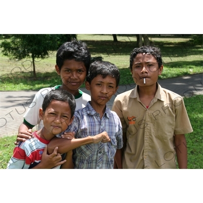 Children at Prambanan Temple Compound near Yogyakarta