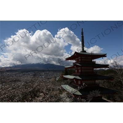 Chureito Pagoda with Fujiyoshida and Mount Fuji in the Background