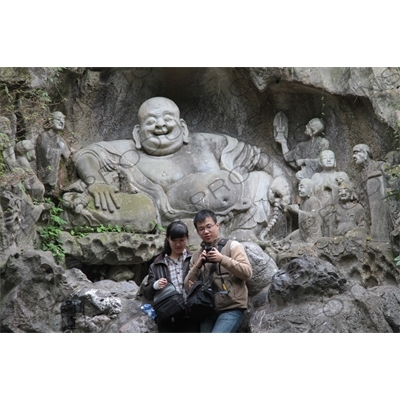 Buddhist Relief Carving in Feilai Feng/Flying Peak Grottoes (Feilai Feng Shike) near West Lake (Xihu) in Hangzhou