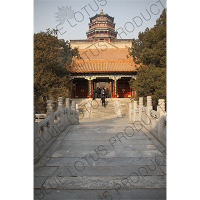 Second Palace Gate (Er Gong Men) and Tower of Buddhist Incense (Fo Xiang Ge) in the Summer Palace in Beijing