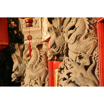 Dragon Carvings on a Building at Po Lin Monastery on Lantau in Hong Kong