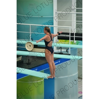 Female Diver Warming up in the Beijing National Aquatics Centre/Water Cube (Guojia Youyong Zhongxin/Shuili Fang) in the Olympic Park in Beijing