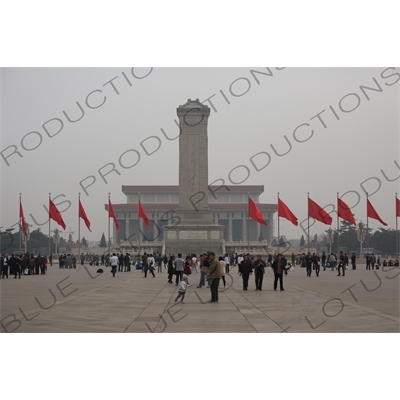 Monument to the People's Heroes and the Chairman Mao Memorial Hall/Mao's Mausoleum in Tiananmen Square in Beijing