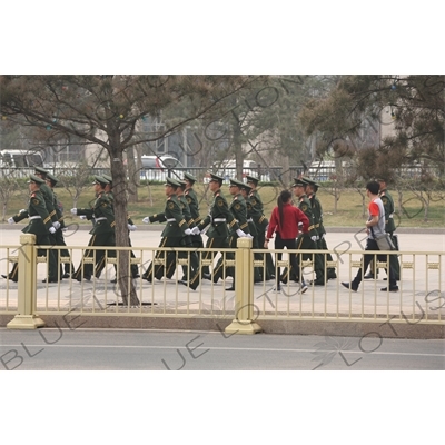 Soldiers Marching in Tiananmen Square in Beijing