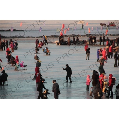 People on the Songhua River in Harbin