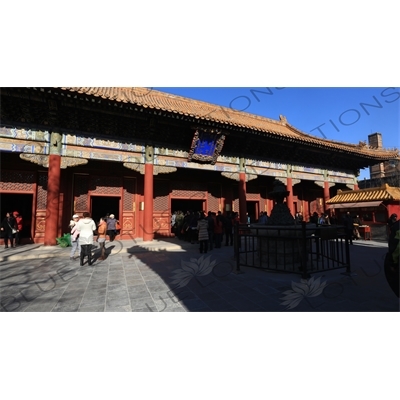 Hall of Peace and Harmony, also known as the Three Buddhas/Hall of the Past, Present and Future Buddhas in the Lama Temple in Beijing