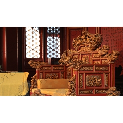 Throne in the Imperial Lecture Palace/Hall (Biyong) in the Imperial College (Guozijian) in Beijing