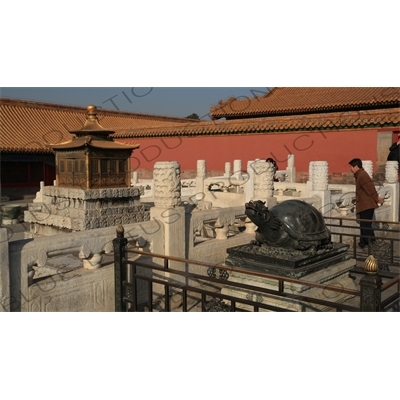 Dragon Turtle Sculpture and Sheji Gilded Pavilion in the Forbidden City in Beijing