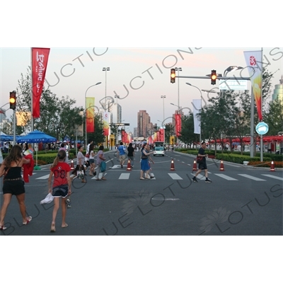 People in the Olympic Park/Olympic Green (Aolinpike Gongyuan) in Beijing