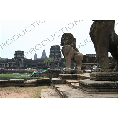 Lion Sculpture at Entrance to Angkor Wat