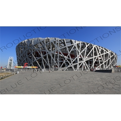 Bird's Nest/National Stadium (Niaochao/Guojia Tiyuchang) and the Linglong Pagoda/Tower (Linglong Ta) in the Olympic Park in Beijing