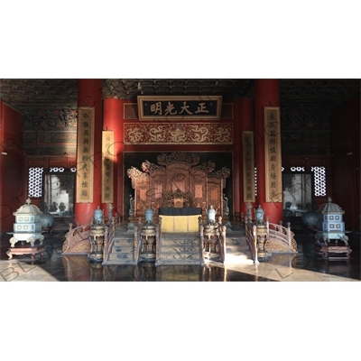 Imperial Throne inside the Palace of Heavenly Purity (Qianqing Gong) in the Forbidden City in Beijing