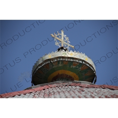 Cross on the Roof of a Church next to Lake Tana