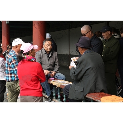 People Playing Cards in the Long Corridor (Chang Lang) in the Temple of Heaven (Tiantan) in Beijing