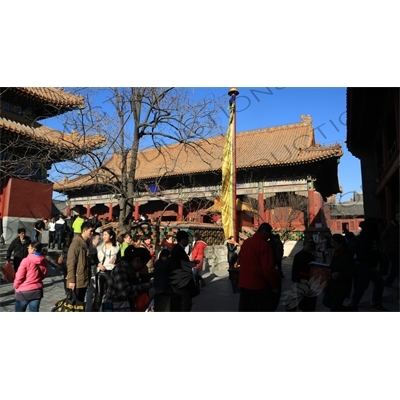 Hall of Peace and Harmony, also known as the Three Buddhas/Hall of the Past, Present and Future Buddhas in the Lama Temple in Beijing