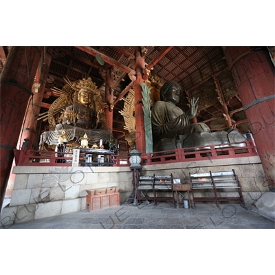 Big Buddha (Daibutsu) of Todaiji Flanked by a Bodhisattva in Nara