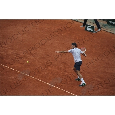 Roger Federer on Philippe Chatrier Court at the French Open/Roland Garros in Paris