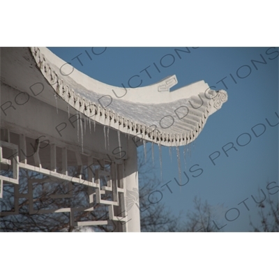 Icicles on a Pavilion Roof in the Sun Island Scenic Area (Taiyang Dao) in Harbin