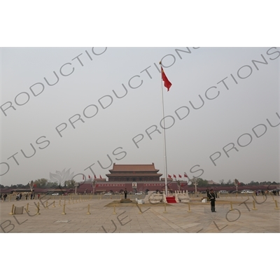 Chinese Flag and the Gate of Heavenly Peace (Tiananmen) on the North Side of Tiananmen Square in Beijing