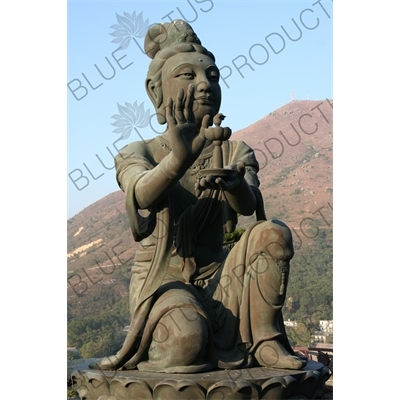 'Offering of the Six Devas' Statues in front of the Big Buddha (Tiantan Da Fo) Statue on Lantau in Hong Kong