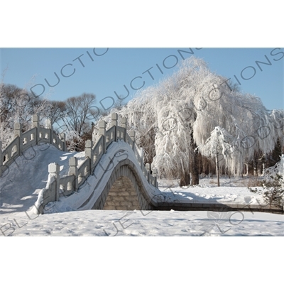 Chinese Style Arched Bridge in the Sun Island Scenic Area (Taiyang Dao) in Harbin