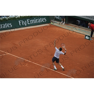 Roger Federer on Philippe Chatrier Court at the French Open/Roland Garros in Paris