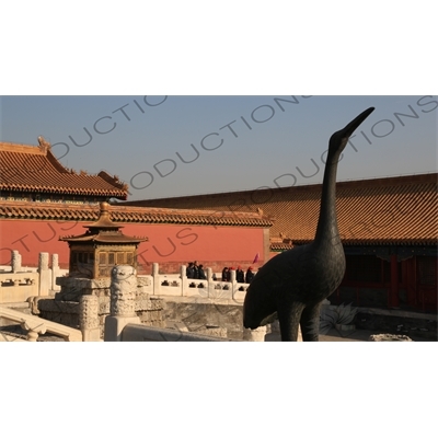 Crane Sculpture and Jiangshan Pavilion in the Forbidden City in Beijing