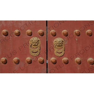 Red Door with Lion Door Knockers in the Temple of Heaven (Tiantan) in Beijing