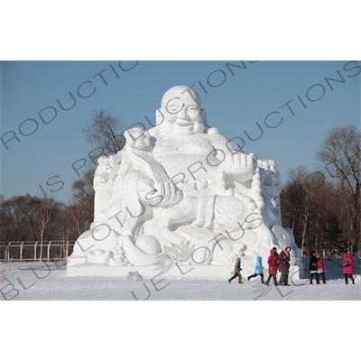 Snow Sculpture of Buddha in the Sun Island Scenic Area (Taiyang Dao) in Harbin