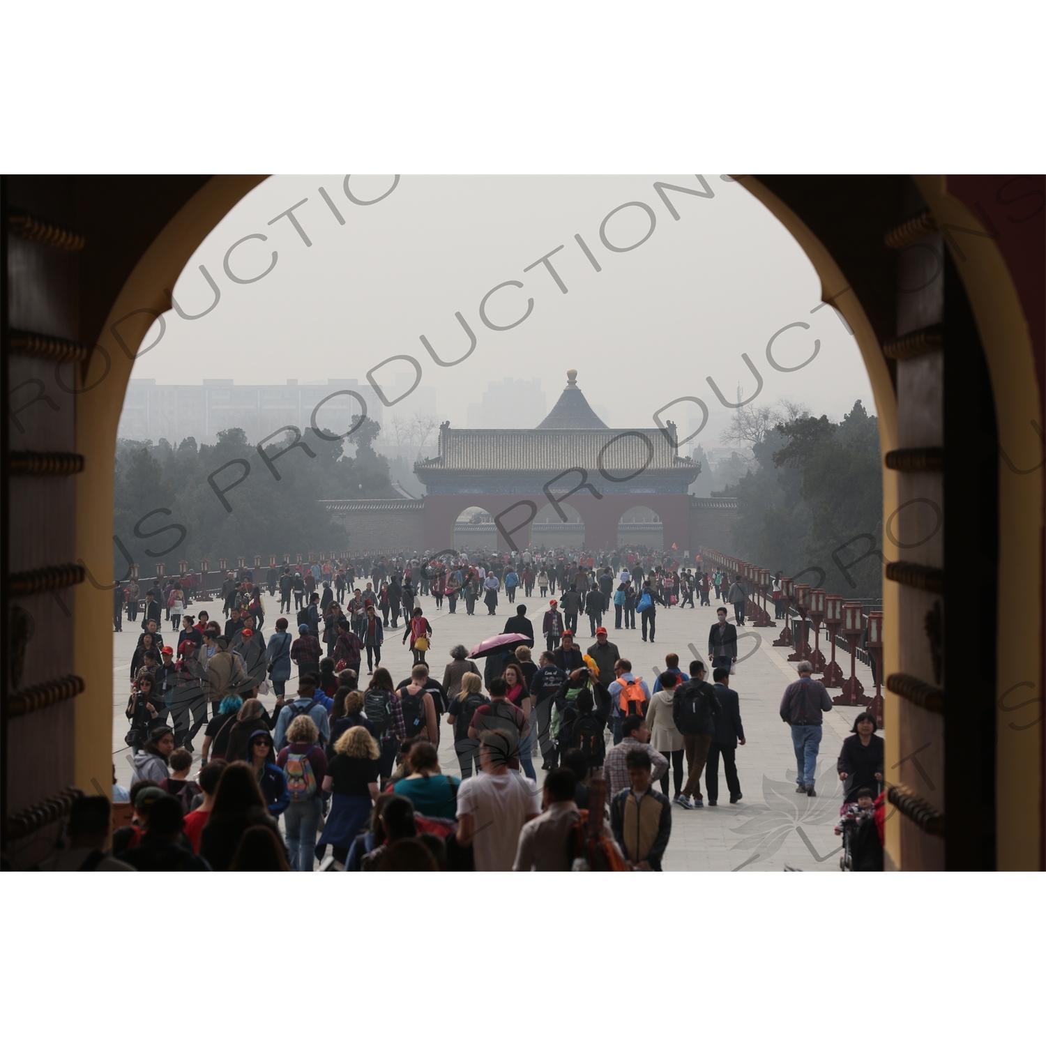 Danbi Bridge/Sacred Way, Chengzhen Gate (Chengzhen Men) and Imperial Vault of Heaven (Huang Qiong Yu) in the Temple of Heaven (Tiantan) in Beijing